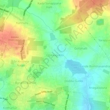 Mappa topografica Chikkagubbi, altitudine, rilievo