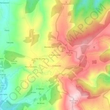 Mappa topografica A Bouza Maior, altitudine, rilievo