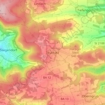 Mappa topografica Teuchatz, altitudine, rilievo