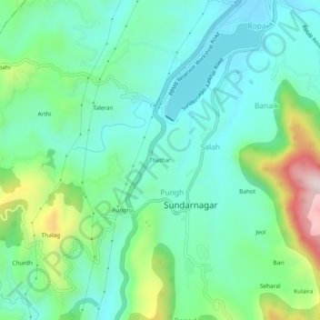 Mappa topografica Thathar, altitudine, rilievo