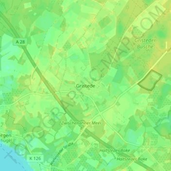 Mappa topografica Gristede, altitudine, rilievo