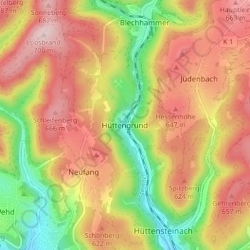 Mappa topografica Hüttengrund, altitudine, rilievo