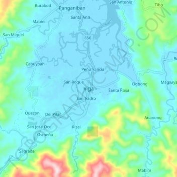 Mappa topografica Viga, altitudine, rilievo