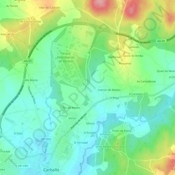 Mappa topografica O Río de Loenzo, altitudine, rilievo