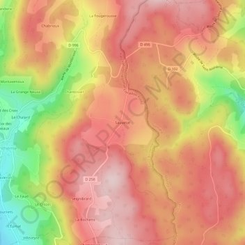 Mappa topografica Sauvetat, altitudine, rilievo