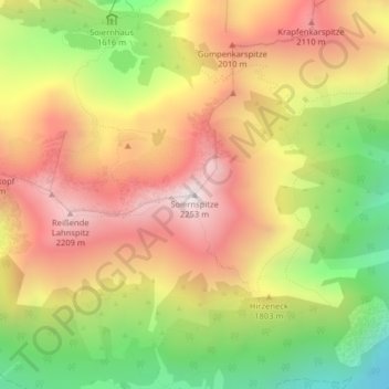 Mappa topografica Soiernspitze, altitudine, rilievo