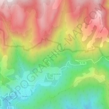 Mappa topografica Le Travers, altitudine, rilievo