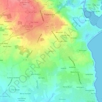 Mappa topografica Lanveur, altitudine, rilievo
