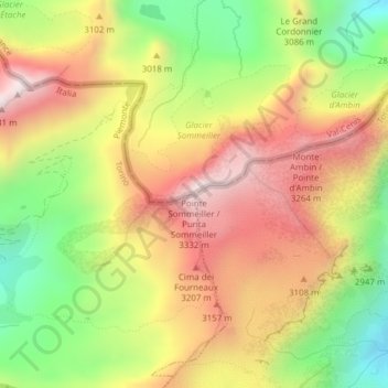 Mappa topografica Pointe Sommeiller / Punta Sommeiller, altitudine, rilievo