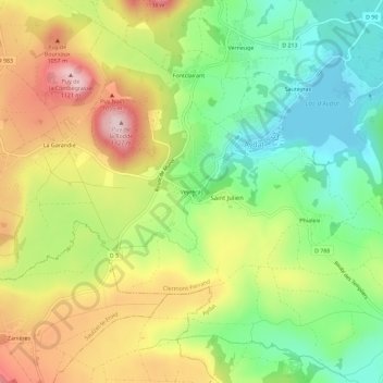 Mappa topografica Veyrèras, altitudine, rilievo