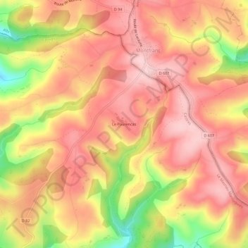 Mappa topografica Le Pourencas, altitudine, rilievo