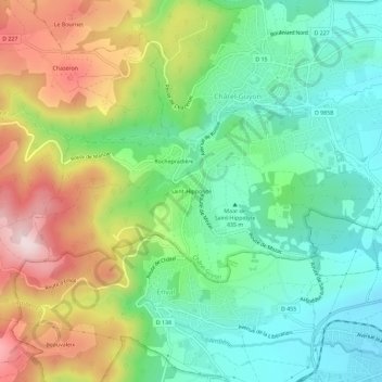 Mappa topografica Saint-Hippolyte, altitudine, rilievo