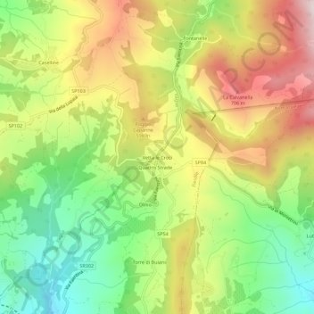 Mappa topografica Vetta le Croci, altitudine, rilievo