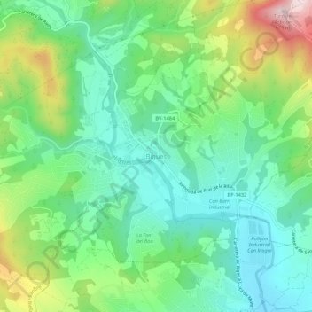 Mappa topografica Bigues, altitudine, rilievo