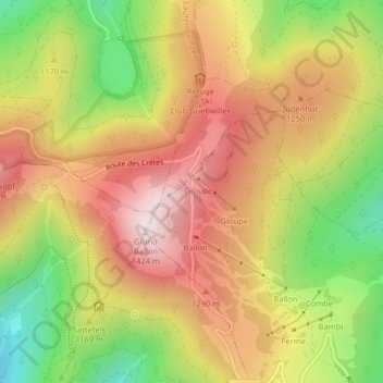 Mappa topografica Col du Grand Ballon, altitudine, rilievo