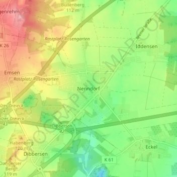Mappa topografica Nenndorf, altitudine, rilievo