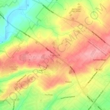 Mappa topografica Eagleville, altitudine, rilievo
