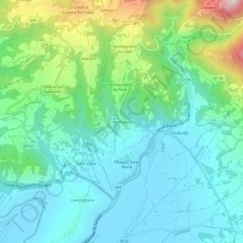 Mappa topografica Apoleggia, altitudine, rilievo