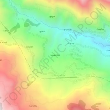 Mappa topografica sangaldan, altitudine, rilievo