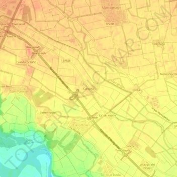 Mappa topografica Carpana, altitudine, rilievo