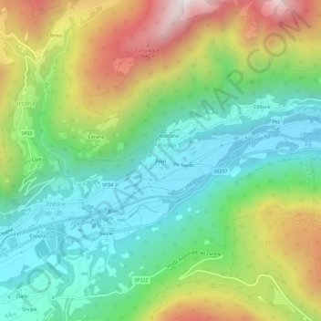 Mappa topografica Fevri, altitudine, rilievo