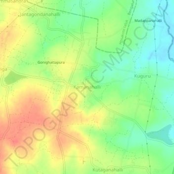 Mappa topografica Kamanahalli, altitudine, rilievo
