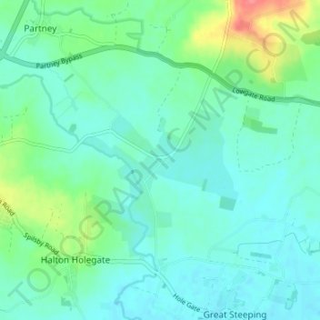 Mappa topografica Ashby by Partney, altitudine, rilievo