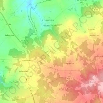 Mappa topografica Verlhac, altitudine, rilievo
