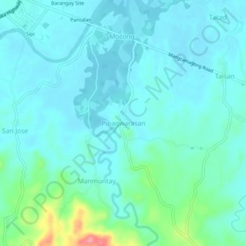 Mappa topografica Pinagwarasan, altitudine, rilievo
