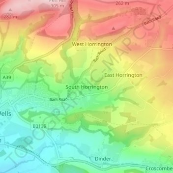 Mappa topografica South Horrington, altitudine, rilievo