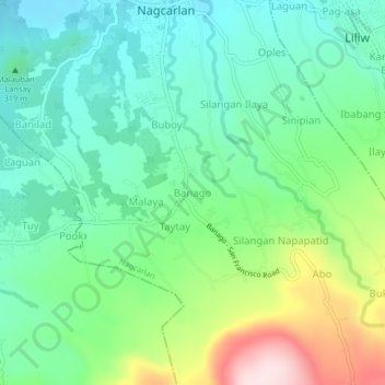 Mappa topografica Banago, altitudine, rilievo
