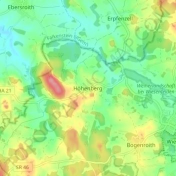 Mappa topografica Höhenberg, altitudine, rilievo