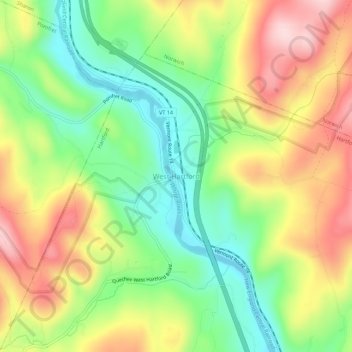 Mappa topografica West Hartford, altitudine, rilievo