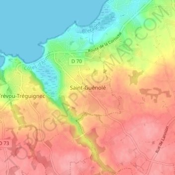 Mappa topografica Saint-Guénolé, altitudine, rilievo