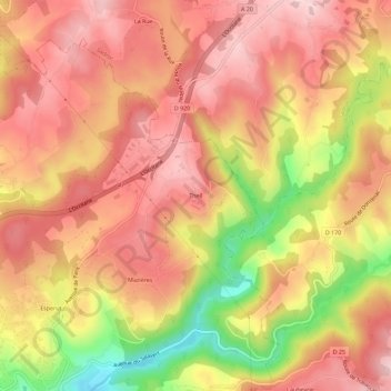 Mappa topografica Theil, altitudine, rilievo