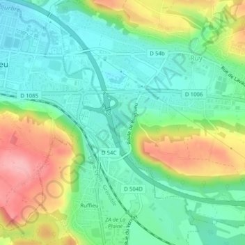 Mappa topografica Boussieu, altitudine, rilievo