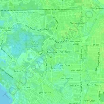 Mappa topografica Timberlane, altitudine, rilievo