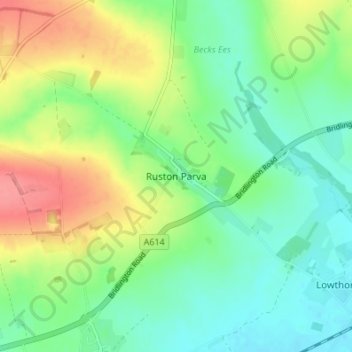 Mappa topografica Ruston Parva, altitudine, rilievo