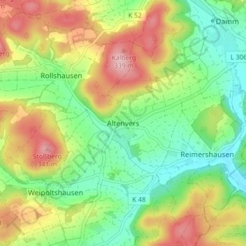 Mappa topografica Altenvers, altitudine, rilievo