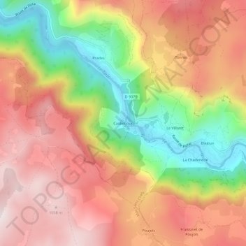 Mappa topografica Castelbouc, altitudine, rilievo