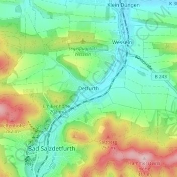 Mappa topografica Detfurth, altitudine, rilievo