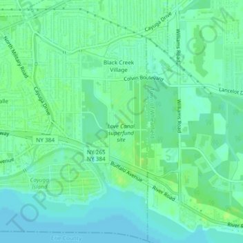 Mappa topografica Love Canal, altitudine, rilievo