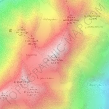 Mappa topografica Großes Wiesbachhorn, altitudine, rilievo