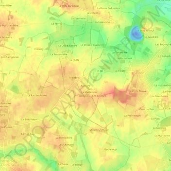 Mappa topografica Aubigné, altitudine, rilievo
