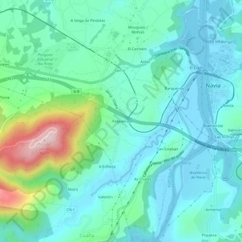 Mappa topografica Folgueiras, altitudine, rilievo