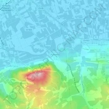 Mappa topografica Hurchillo, altitudine, rilievo