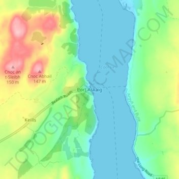 Mappa topografica Port Askaig, altitudine, rilievo