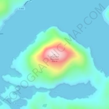 Mappa topografica Sugarloaf Mountain, altitudine, rilievo