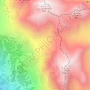 Mappa topografica Coste Blaou, altitudine, rilievo