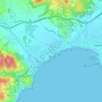Mappa topografica Sant Antoni de Calonge, altitudine, rilievo